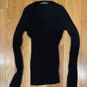 JASHAN Women's Black Ribbed Crew Neck Sweater